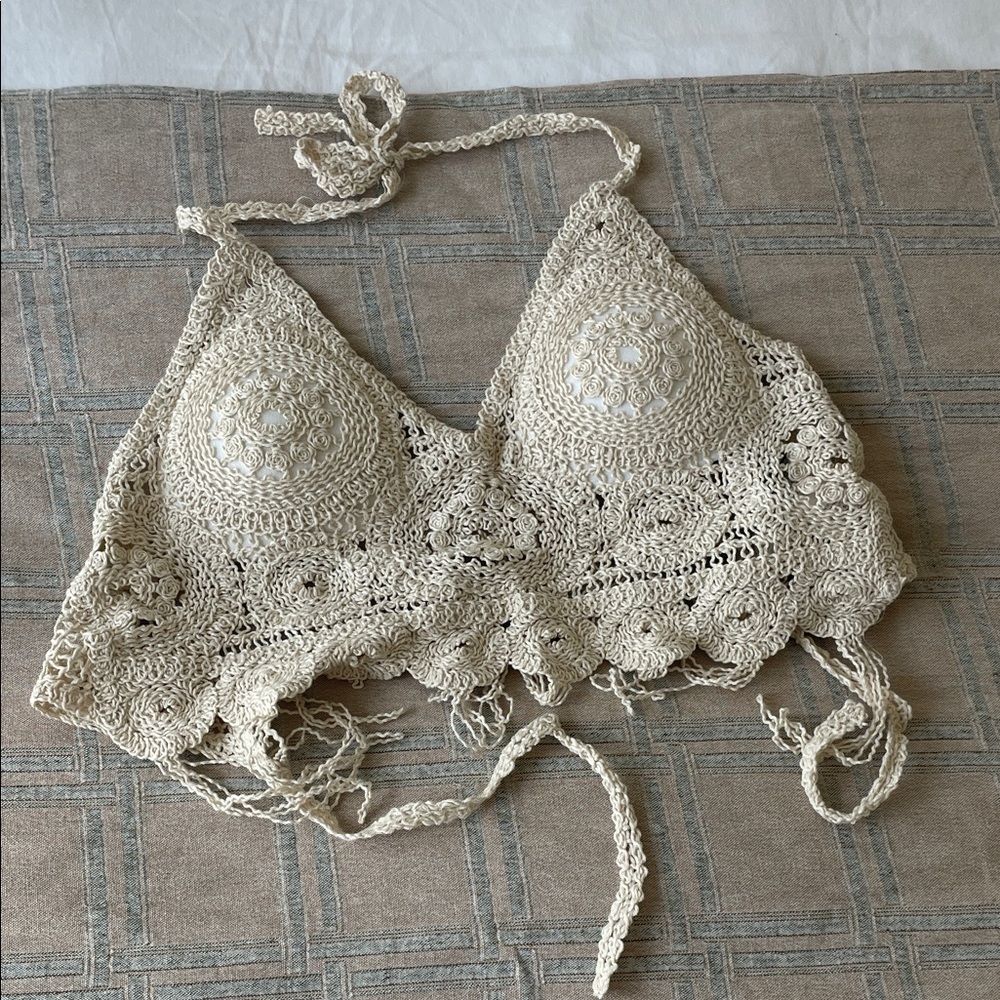 SHEIN Crochet Lace Bralette in Beige